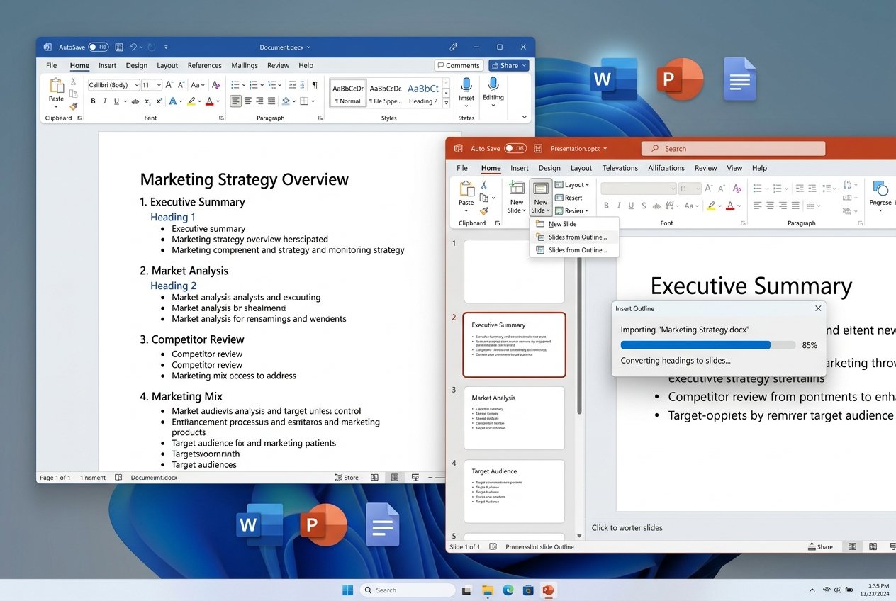 Nhập file dàn ý vào PowerPoint tạo slide tự động