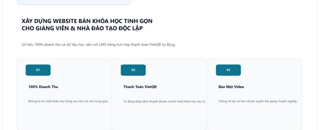 Xây Dựng Cổng Thông Tin Trường Học & Nền Tảng Bán Khóa Học E-Learning Tinh Gọn Cho Nhà Đào Tạo Độc Lập