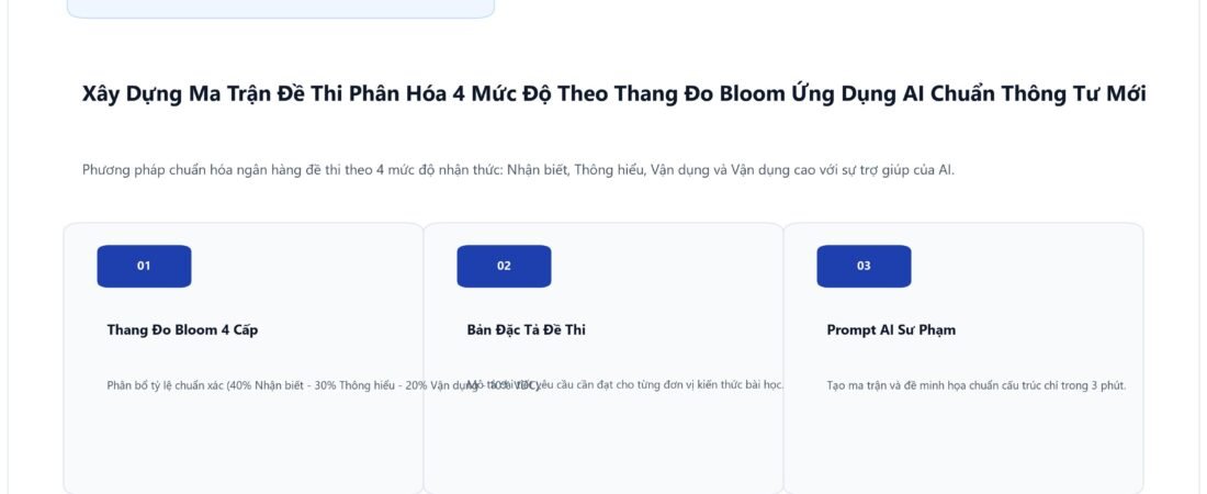 Xây Dựng Ma Trận Đề Thi Phân Hóa 4 Mức Độ Theo Thang Đo Bloom Ứng Dụng AI Chuẩn Thông Tư Mới