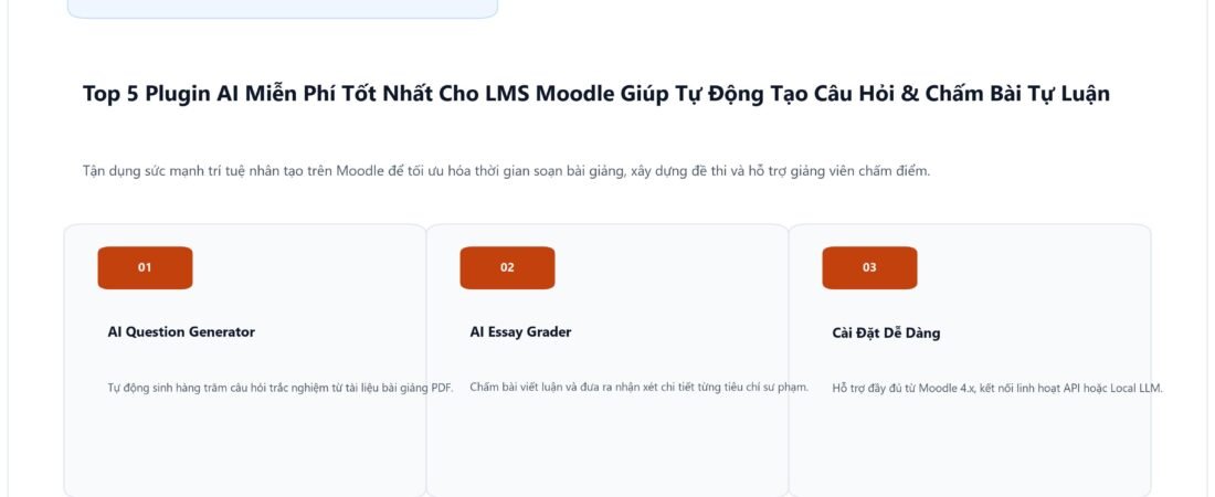 Top 5 Plugin AI Miễn Phí Tốt Nhất Cho LMS Moodle Giúp Tự Động Tạo Câu Hỏi & Chấm Bài Tự Luận