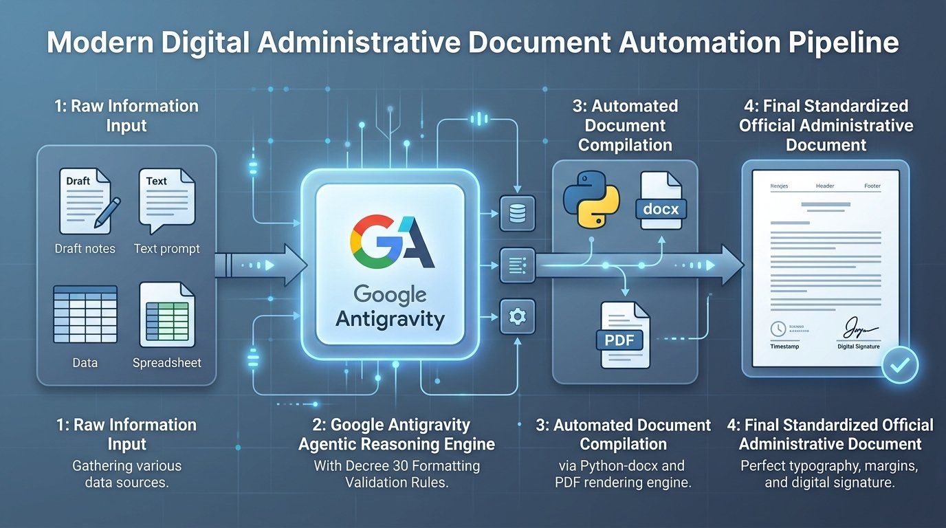 Sơ đồ 4 bước tự động hóa biên soạn văn bản hành chính bằng Google Antigravity và Python