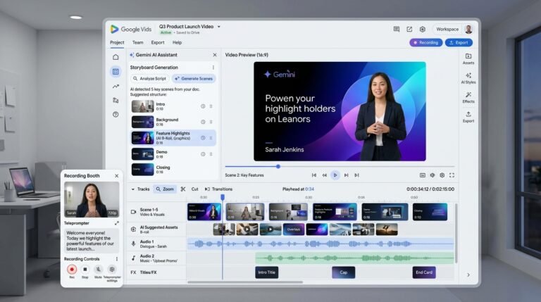 Giao diện ứng dụng tạo video bằng AI Google Vids trong Google Workspace 2026