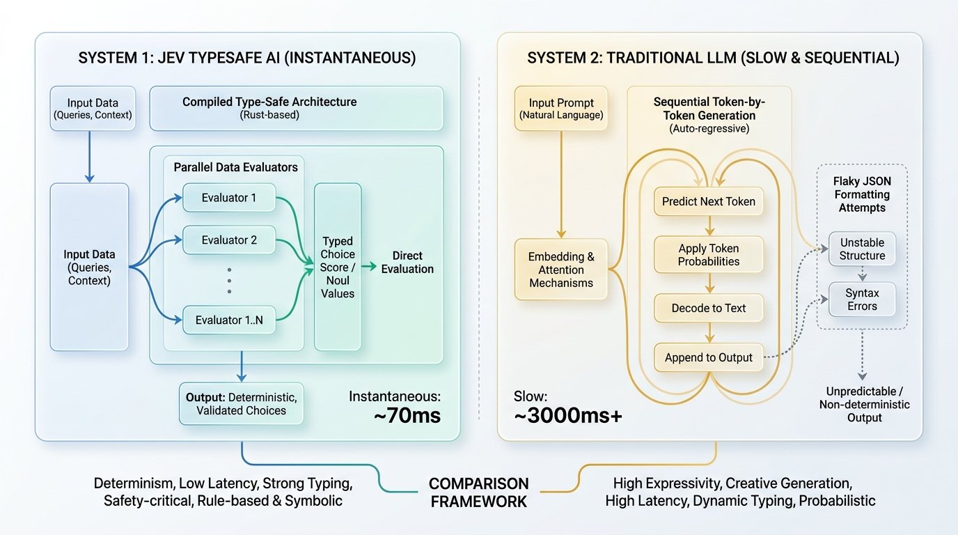 Sơ đồ so sánh kiến trúc System 1 Jev vs System 2 LLM