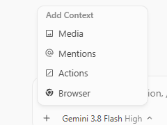 Menu Add Context trong Google Antigravity
